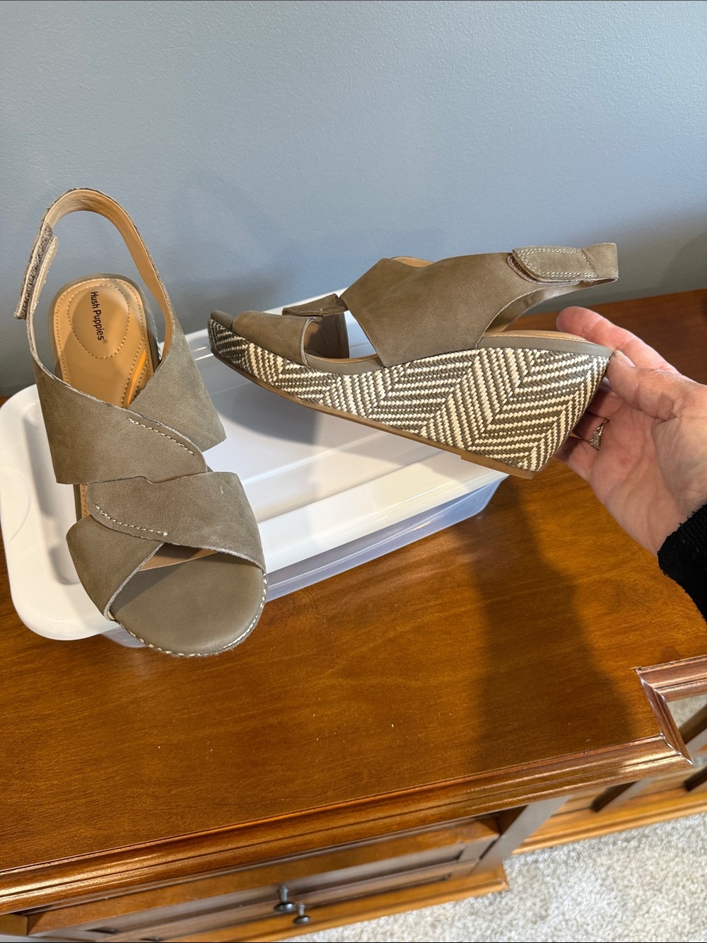 Hush Puppies Griffon Olive Green Suede Wedge Sandal